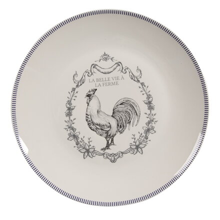 Tanier na raňajky bielo šedý porcelánový- kohút  Ø 20 cm